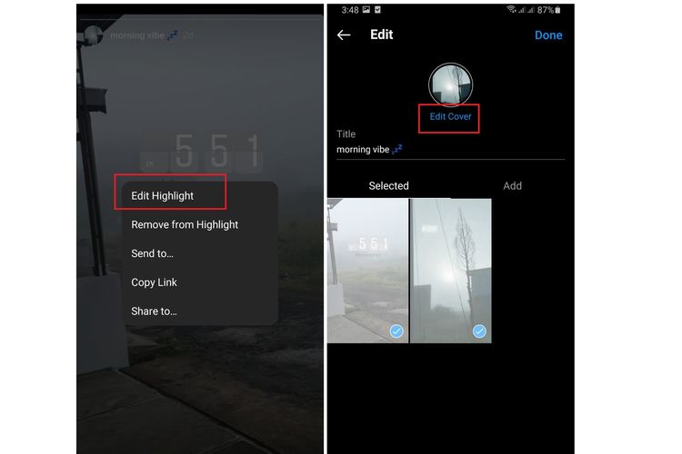 Cara menambahkan foto sampul ke highlight atau sorotan Instagram.