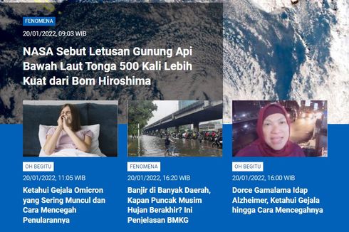 [POPULER SAINS]: NASA Sebut Letusan Gunung Tonga 500 Kali Lebih Kuat | Gejala Omicron | Banjir Di Banyak Daerah