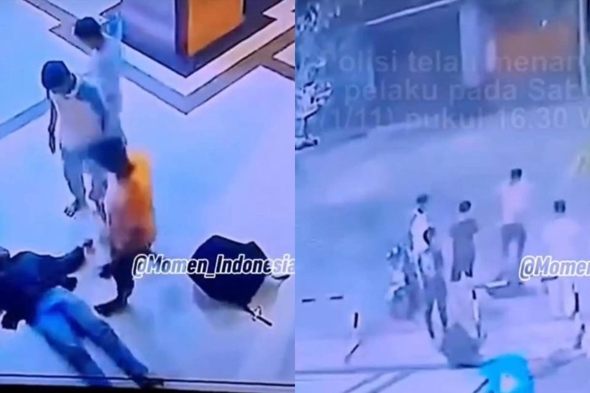 Tangkapan layar CCTV pengeroyokan Arjun Tamaraya (21) di Masjid Agung Sibolga, Sumatera Utara, Sabtu (1/11/2025).