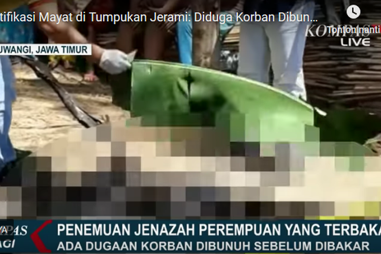 Sabtu (25/1/2020), mayat perempuan ditemukan hangus terbakar di atas tumpukan jerami di Dusun Kedawung, Desa Pondoknongko, Kecamatan Kabat, Banyuwangi, Jawa Timur.