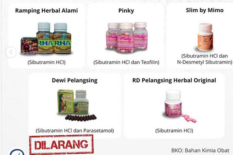 Tangkapan layar obat tradisional pelangsing yang mengandung BKO.