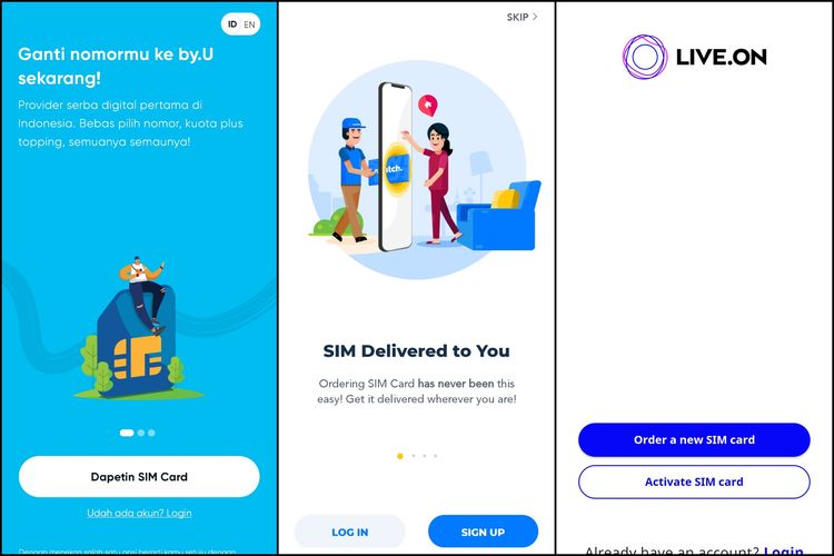 Ilustrasi aplikasi operator digital by.U, Switch Mobile, dan Live On.