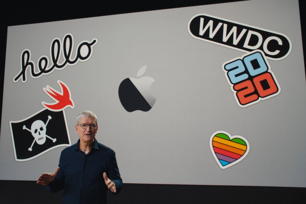 CEO Apple Tim Cook dalam keynote WWDC 2020 yang digelar secara virtual.