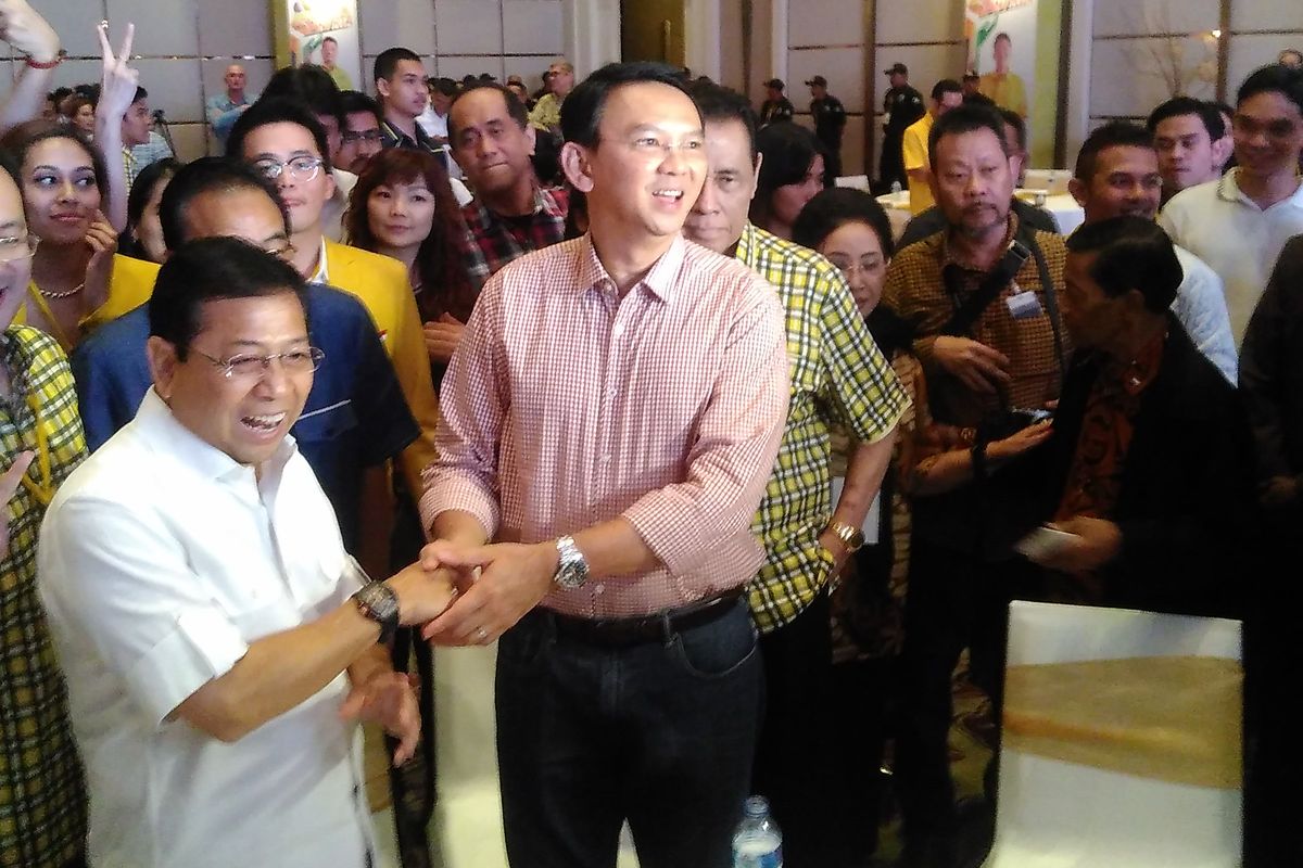 Setya Novanto dan Basuki Tjahaja Purnama di acara Real Count Pilkada DKI Partai Golkar