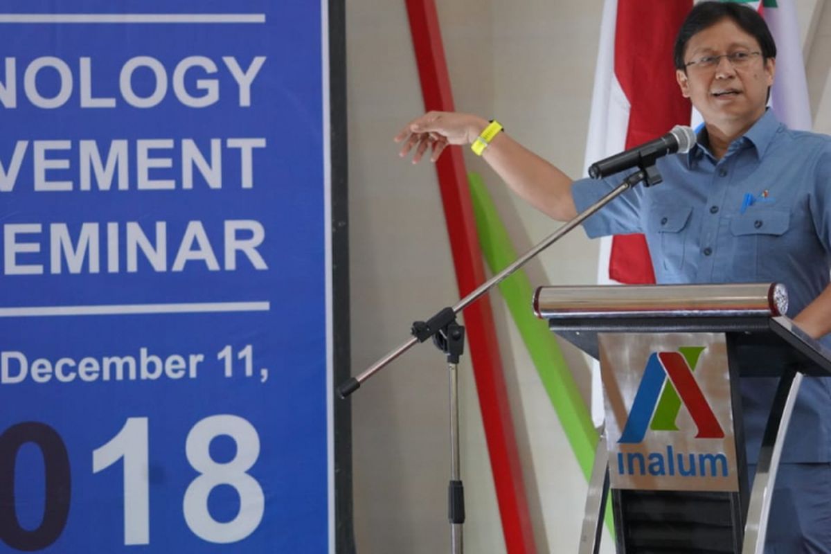 Direktur Utama Inalum Budi Gunadi Sadikin saat membuka Technology Improvement Seminar (TIS) di Tanjung Gading.