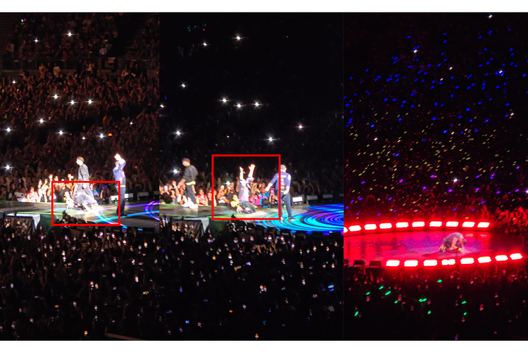 Momen Chris Martin, vokalis Coldplay sujud di atas panggung