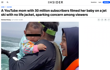 Tangkapan layar berita Insider soal Ria Ricis dan suaminya yang bawa anaknya naik jetsy tanpa pelampung