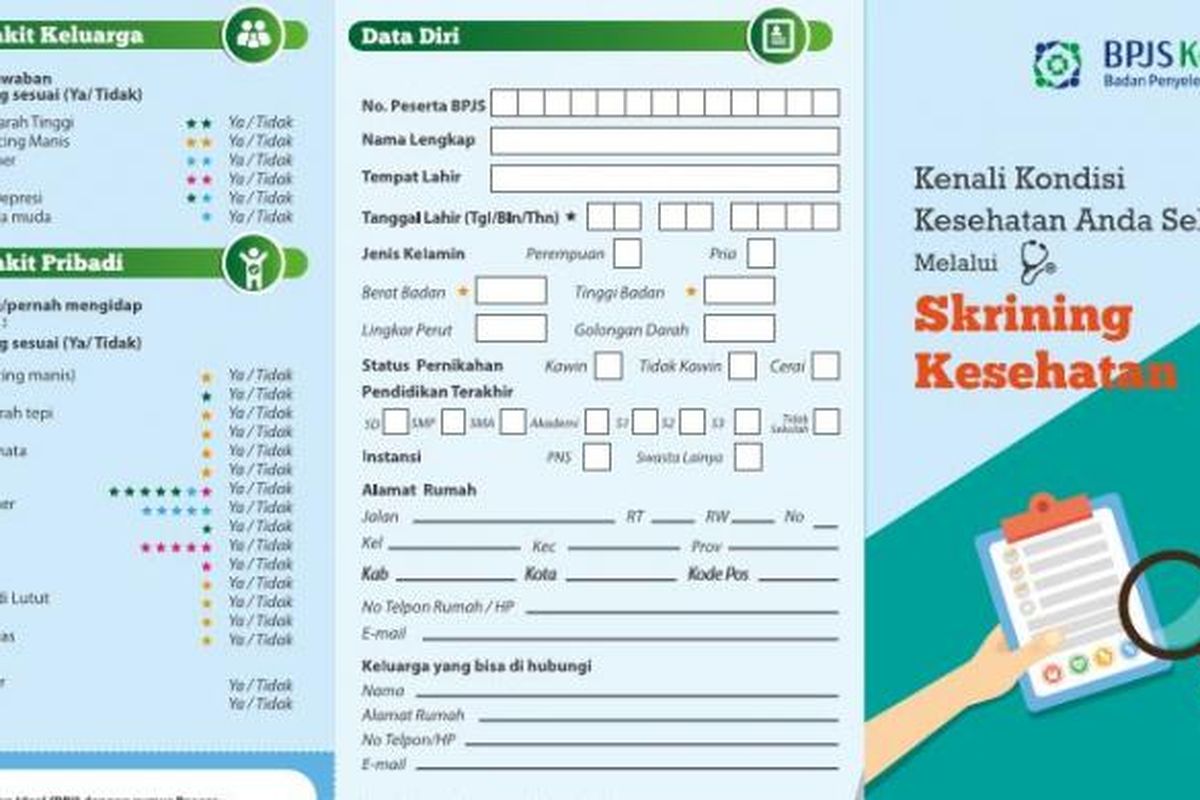 Formulir online penapisan risiko penyakit di aplikasi BPJS Kesehatan.