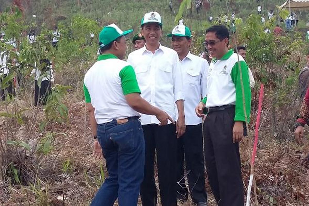 Presiden Joko Widodo dan Direktur Utama Perum Perhutani Mustoha Iskandar,
saat memperingati Hari Menanam Pohon Indonesia,  di Taman Hutan Rakyat,
Kalimantan Selatan, Kamis (27/11/2015).
