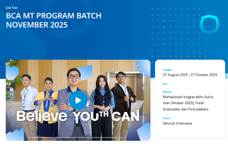 Tangkapan layar lowongan kerja MT BCA batch November 2025. 