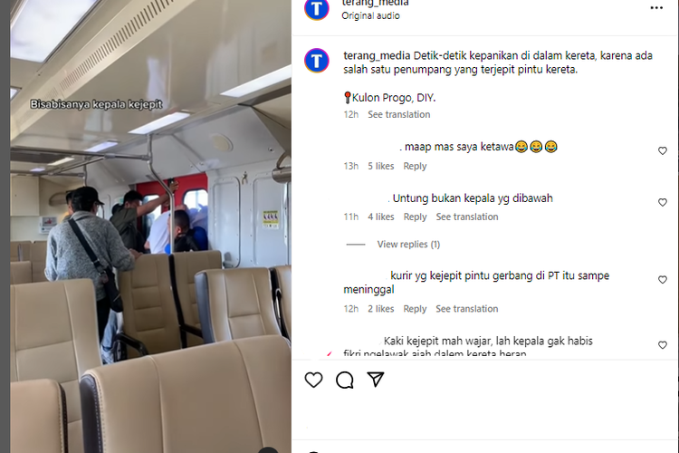 Tangkapan layar video yang merekam detik-detik kepanikan saat penumpang terkepit pintu kereta