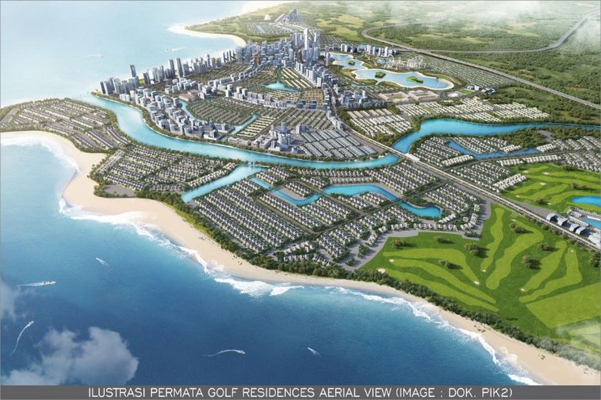 Ilustrasi Permata Golf Residences PIK 2 dari udara. 