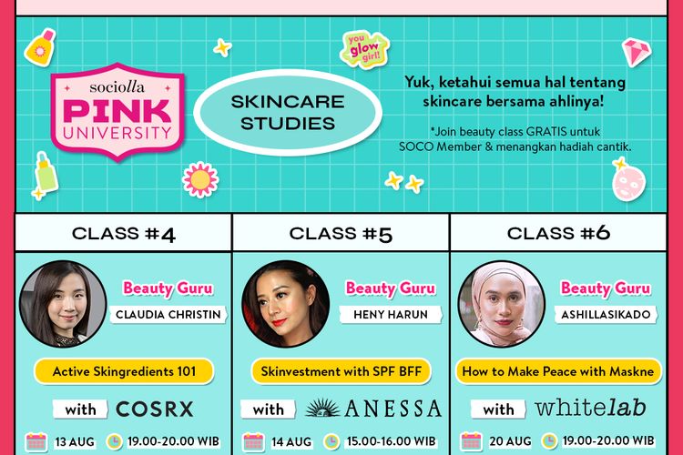 Beberapa jadwal kelas kecantikan yang diselenggarakan di Pink University Class of 2021.