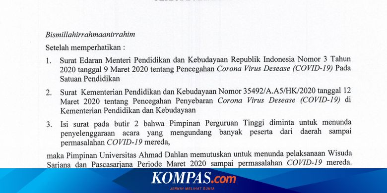 Antisipasi Corona Rektor Uad Keluarkan Surat Tunda Wisuda