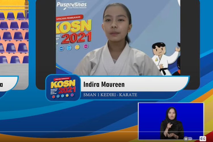 Indira Maureen, salah satu siswa peserta KOSN 2021 dalam pembukaan KOSN yang digelar secara daring pada 20 September 2021.