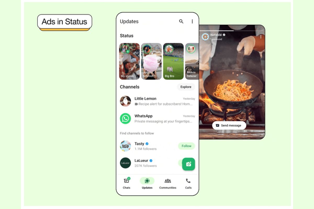 Ilustrasi ketika konten iklan muncul di konten WhatsApp Status