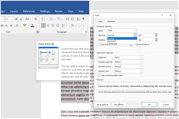 Cara menghilangkan spasi berlebih di Word.