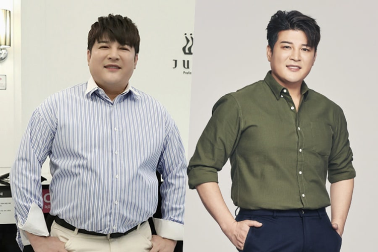 Member Super Junior Shindong membandingkan penampilannya saat mengawali diet (kanan) dengan setelah berdiet (kiri).