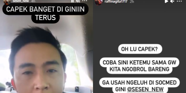 Unggahan Instagram Story Raffi Ahmad untuk Sensen.