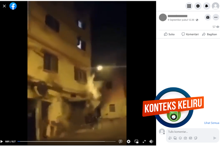 Tangkapan layar unggahan dengan konteks keliru di sebuah akun Facebook, Senin (10/9/2023), berisi video detik-detik bangunan ambruk saat gempa bumi di Maroko.