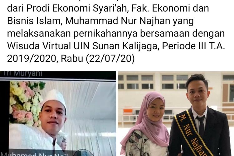 capture facebook Humas UIN Sunan Kalijaga saat wisudawan Muhammad Nur Najhan mengikuti wisuda virtual berbarengan dengan melaksanakan pernikahan