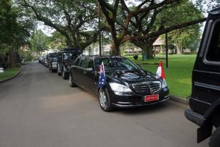 Kendaraan PM Tony Abbott saat berkunjung ke Istana Presiden