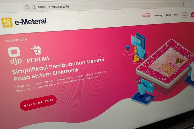 Website e-materai.co.id dari Peruri untuk beli e-materai dan menggunakannya di dokumen elektronik.