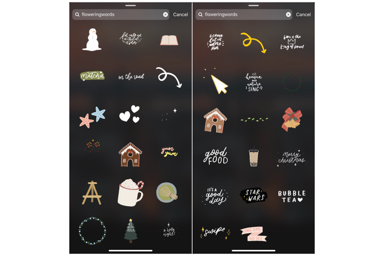 Stiker floweringwords di Instagram.