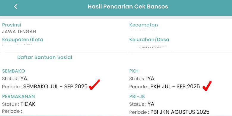 Tangkapan layar cek nama penerima bansos Oktober 2025 di aplikasi Cek Bansos Kemensos. Cek bansos Kemensos. Cara cek bansos Kemensos.
