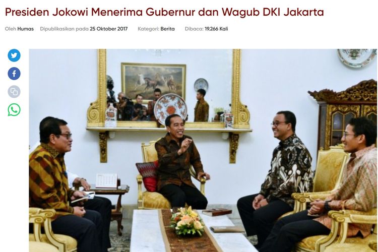 Tangkapan layar foto pertemuan Jokowi dan Anies, 25 Oktober 2017