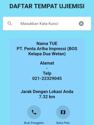 Daftar tempat uji emisi di aplikasi e-Uji Emisi kendaraan roda empat