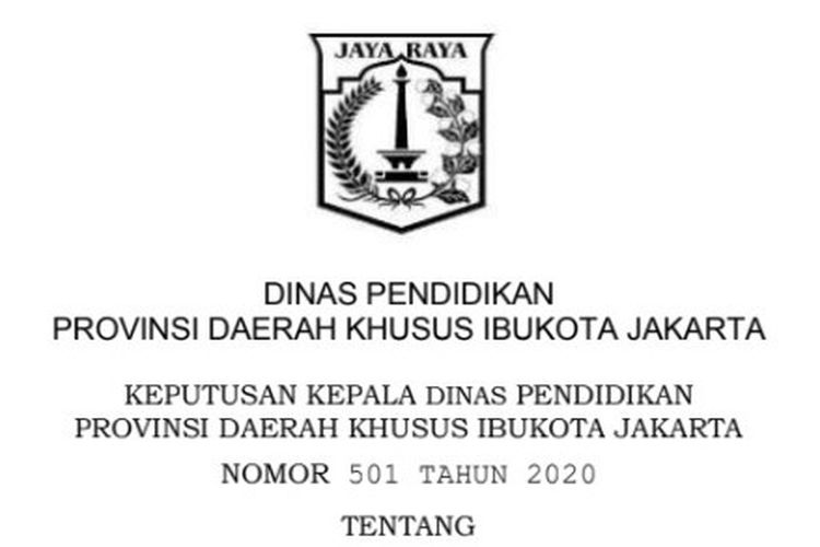 Surat Keputusan Kepala Disdik DKI Jakarta terkait juknis PPDB 2020.