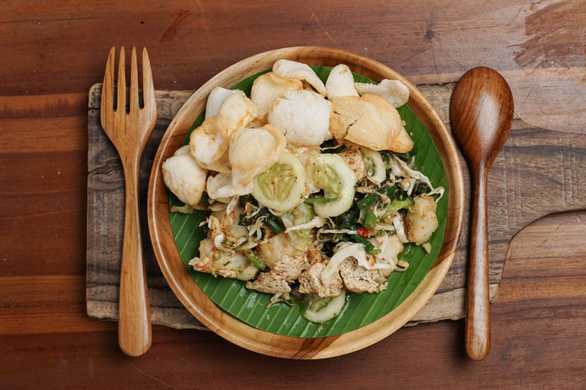 Ilustrasi lotek jogja, makanan ramah vegetarian. 