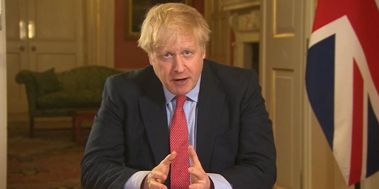 Potongan gambar video memperlhatkan Perdana Menteri Inggris, Boris John, memberikan pernyataan terkait aturan baru pemerintah guna menangkal virus corona, pada 23 Maret 2020.