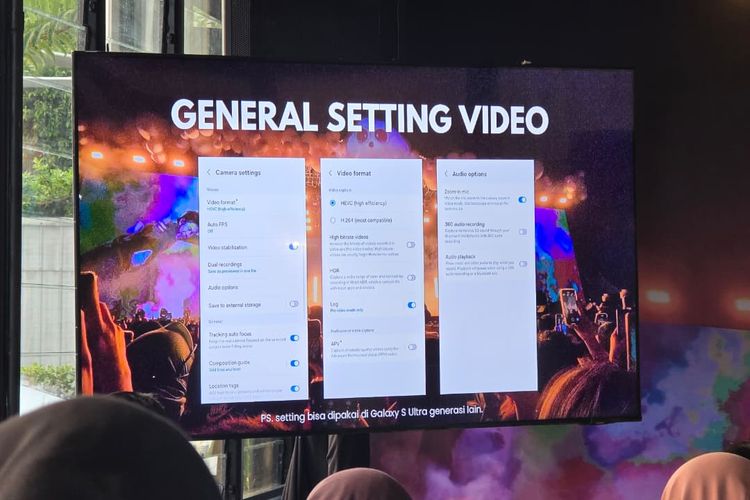 Pengaturan kamera video pada ponsel Samsung Galaxy.