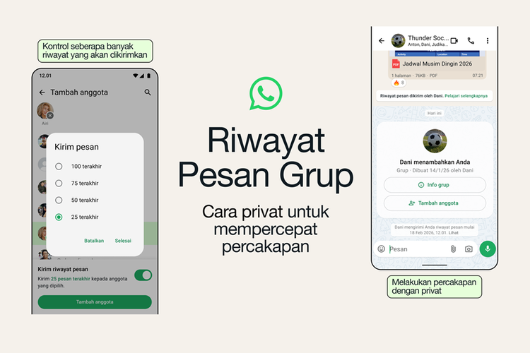 WhatsApp rilis fitur Riwayat Pesan Grup untuk memungkinkan admin atau anggota grup mengirimkan histori obrolan yang sudah terjalin sebelumnya, ke member baru.
