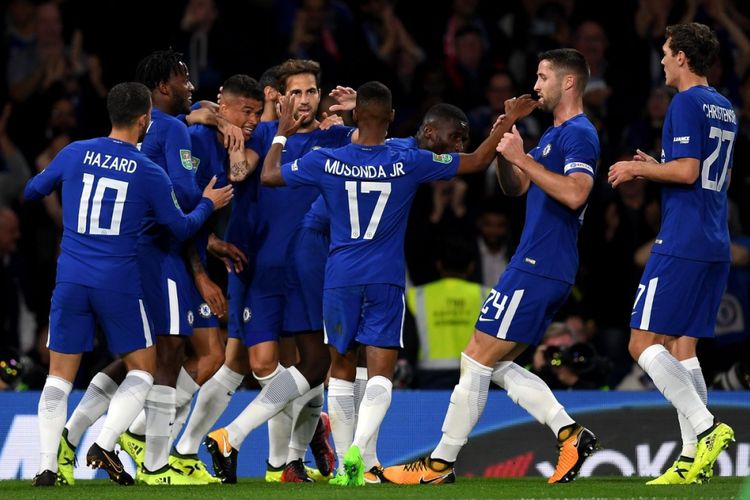 Chelsea melangkah ke babak keempat Piala Liga Inggris setelah menang telak atas Nottingham Forest, Rabu (20/9/2017).