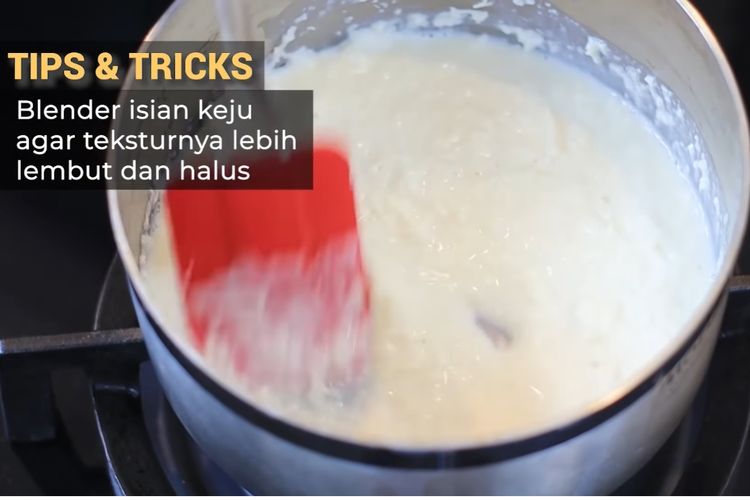 Proses membuat isian keju untuk roti jabrig