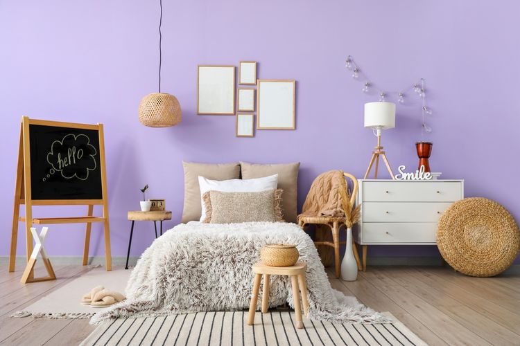 ilustrasi kamar tidur berwarna lavender