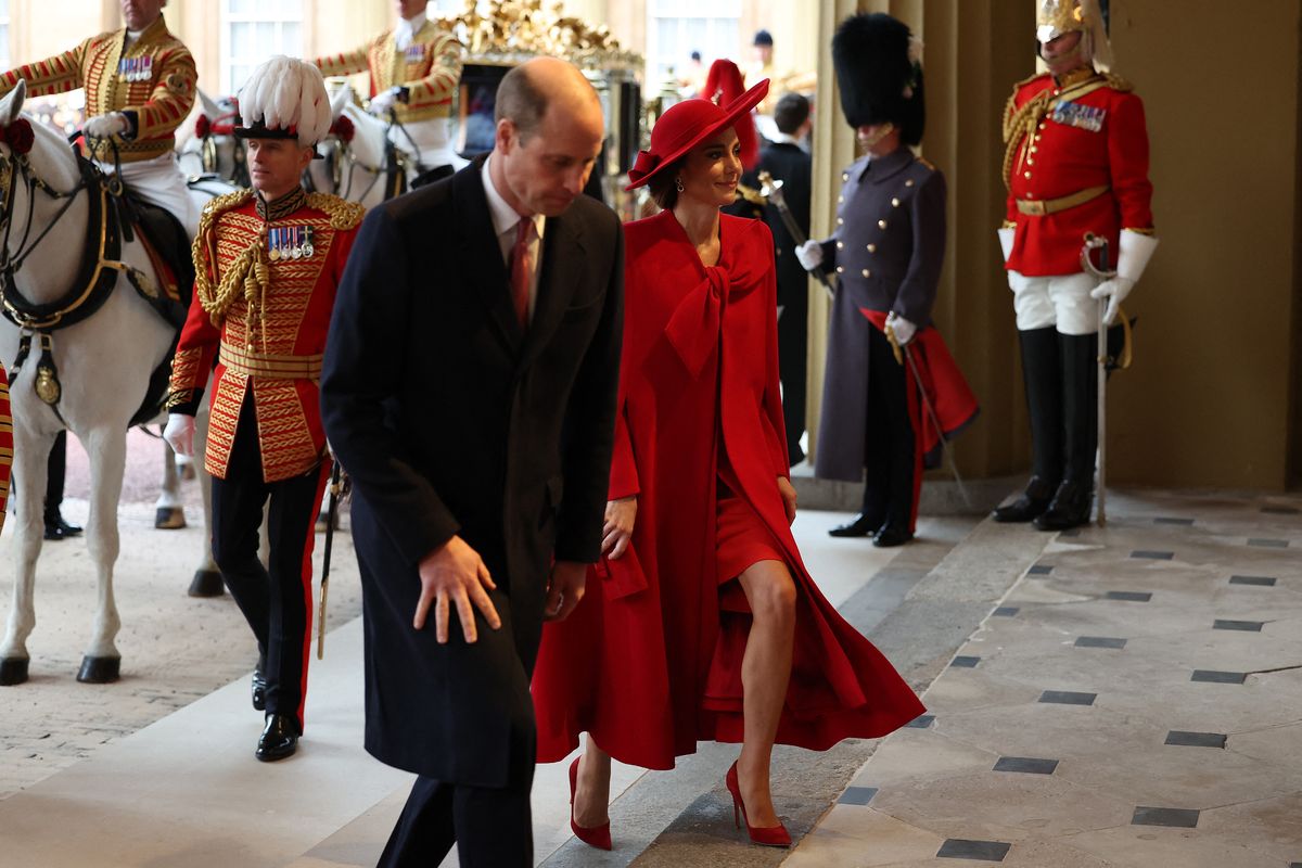 Britain's Prince William, Prince of Wales and Britain's Catherine, Princess of Wales arrive at Buckingham Palace in central London on November 21, 2023, on the first day of a three-day state visit to the UK. South Korean President Yoon Suk Yeol and First Lady Kim Keon Hee began a three-day trip to the UK on Tuesday, with King Charles III's hosting his first state visitors since his coronation. (Photo by Daniel LEAL / POOL / AFP)