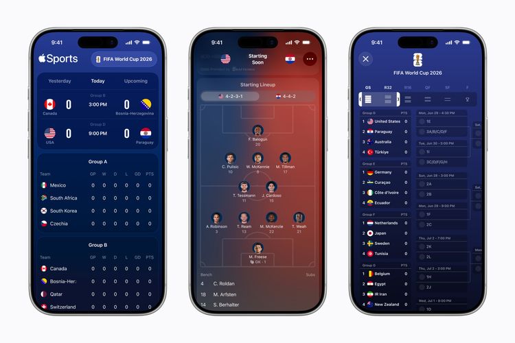 Tampilan aplikasi Apple Sports di iPhone.
