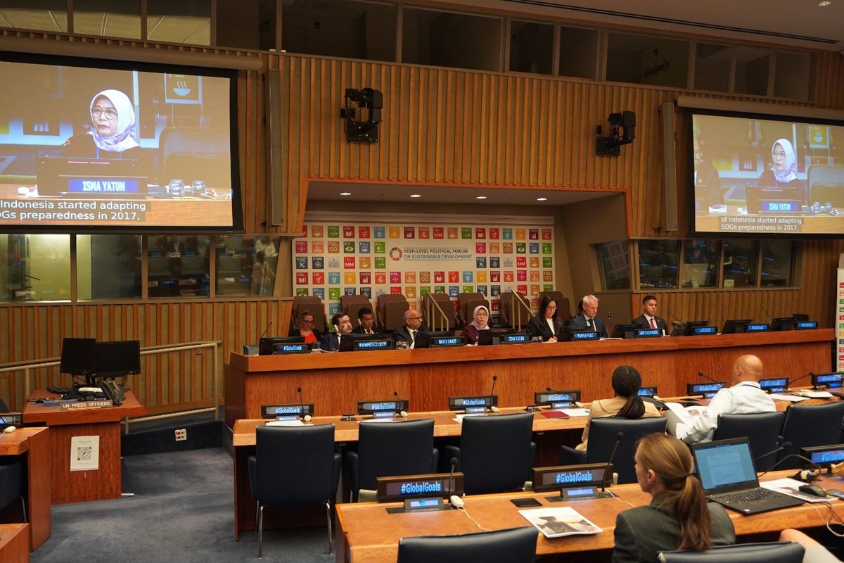 Ketua Badan Pemeriksa Keuangan (BPK) Isma Yatun menjadi pembicara dalam High-Level Event pada peluncuran SDG Report 2023 Special Edition di markas besar PBB New York, Senin (10/7/2023).