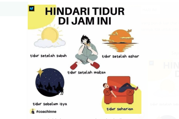 Tangkapan layar lima waktu tidur yang tidak dianjurkan.