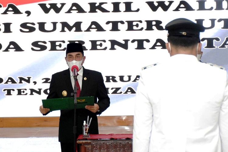 Pelantikan Kepala Daerah dan Wakil Kepala Daerah Terpilih Hasil Pilkada 2020 di Sumatera Utara dilakukan Gubernur Sumatera Utara, Edy Rahmayadi di pendopo rumah dinasnya, Jumat (26/2/20217)