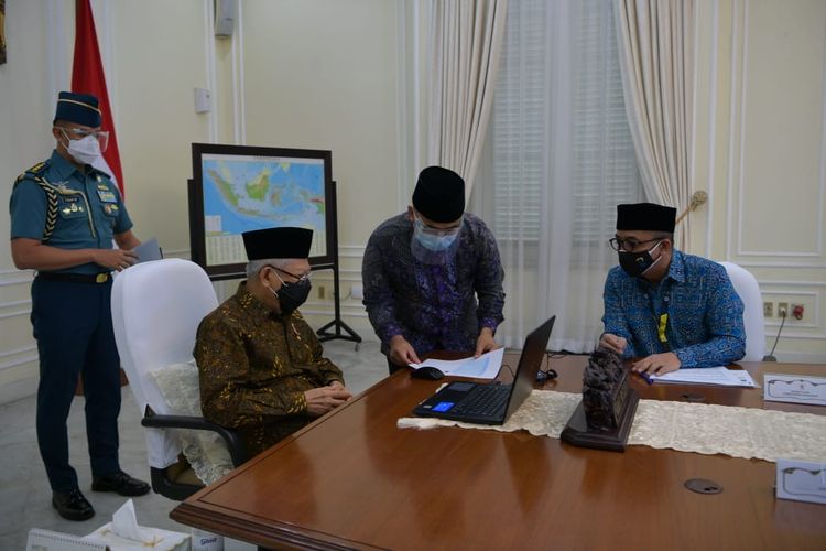 Wapres Ma'ruf Amin saat menyampaikan laporan SPT secara daring di Istana Wakil Presiden, Jakarta, Rabu (10/3/2021).