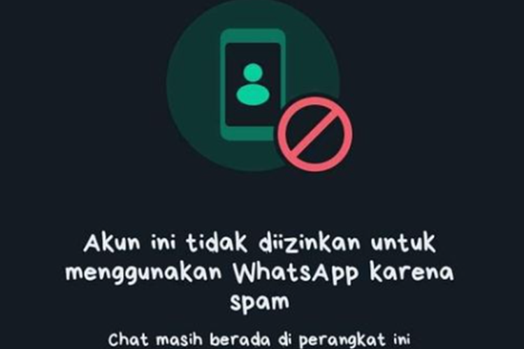 Tangkapan layar berisi peringatan bahwa akun tidak diizinkan menggunakan WhatsApp ramai di media sosial.
