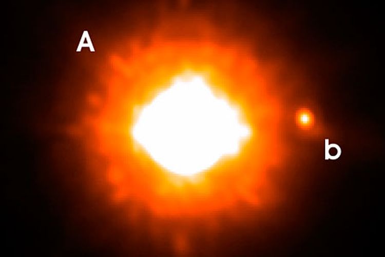 Eksoplanet GQ Lupi b, merupakan eksoplanet terbesar di tata surya yang besarnya 3,5 kali lebih besar dibanding ukuran Jupiter. Gambar di samping adalah perbandingan GQ Lupi b (A) dengan orbitnya, bintang muda (B)