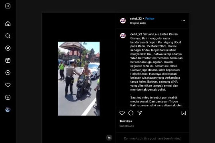 WNA tidak menggunakan helm saat berkendara tidak terima ditilang oleh petugas kepolisian