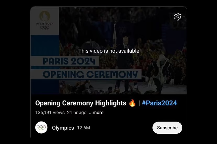 Video upacara pembukaan alias opening ceremony Olimpiade Paris 2024 berdurasi sekitar empat jam dihapus dari akun resmi Olympics di media sosial dan YouTube, setelah tuai kritik.