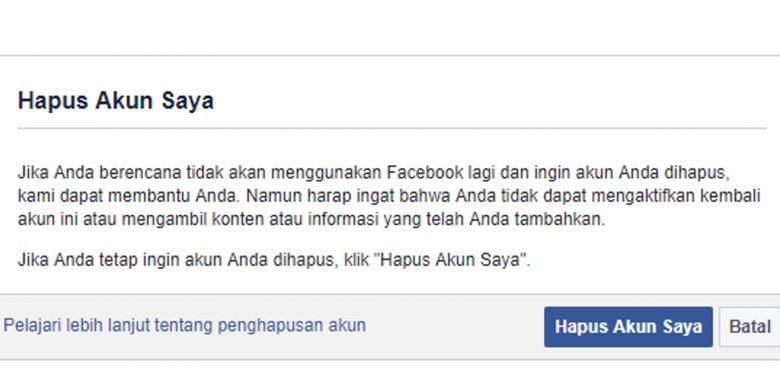 Menghapus akun Facebook